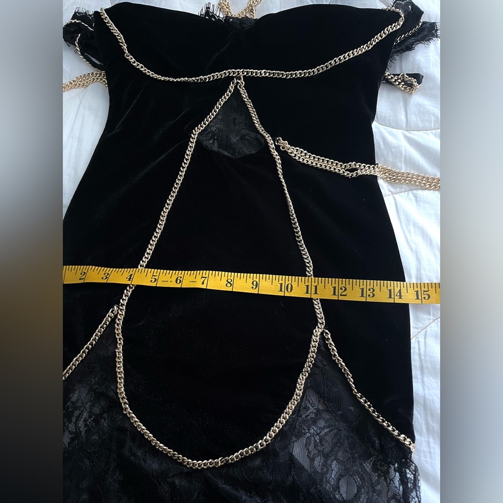 Christian Cowan Velvet Lace & Chains Mini Dress - Picture 11 of 15